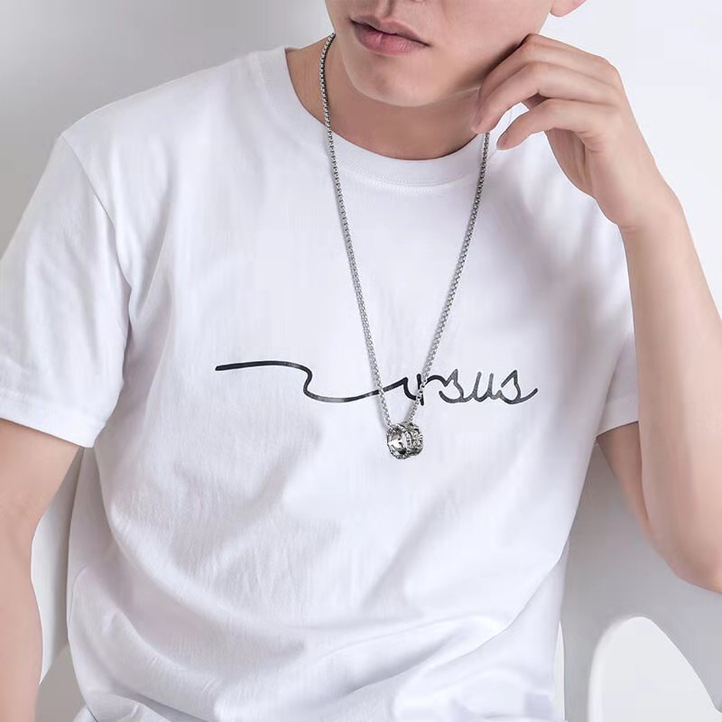 Kalung Rantai Liontin Cincin Bahan titanium steel Gaya Hip Hop Eropa Dan Amerika Untuk Pria