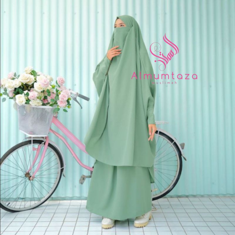 (French khimar + rok standar) hafshah set woolpeach luxury - Almumtaza Muslimah