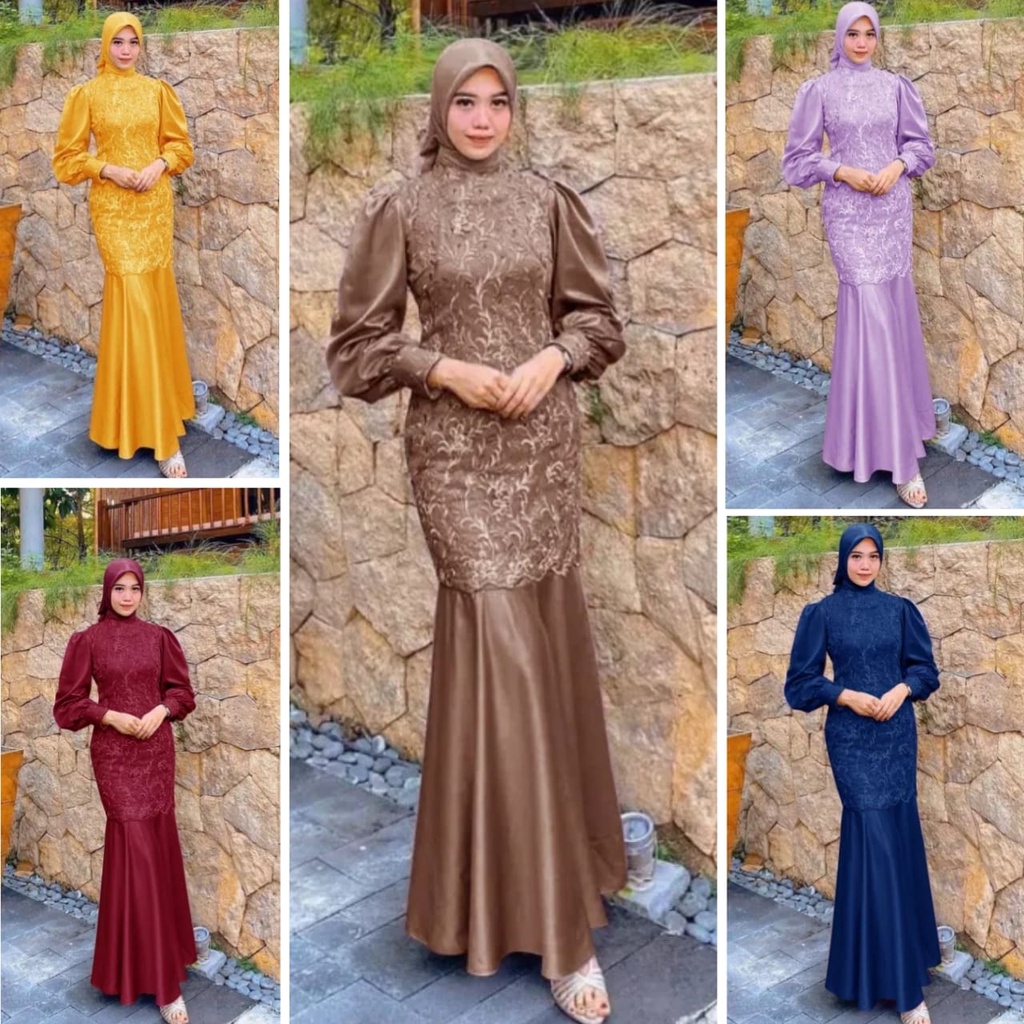 (TERBARU)MAXI DUYUNG DESYA BRUKAT KOMBINASI SATIN POLOS MASMARA MUSLIMAH/GAMIS DUYUNG DESYA BRUKAT M