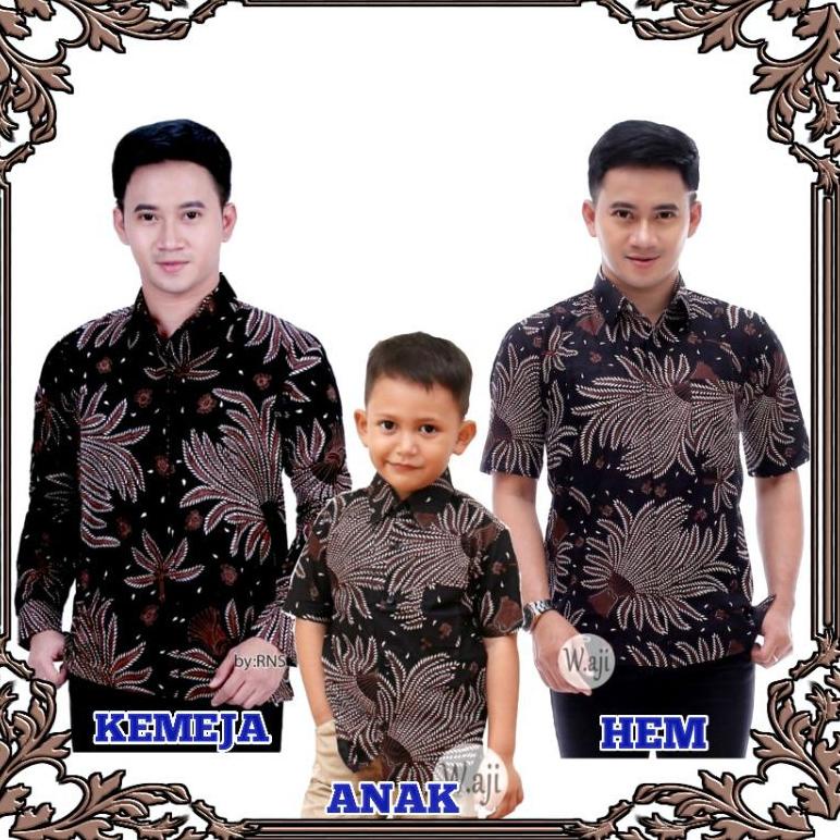 BAJU COUPLE KELUARGA, BAJU COUPLE AYAH ANAK MOTIF PADI IKAT, KEMEJA BATIK PRIA ▫ WTP.18Oc22ν