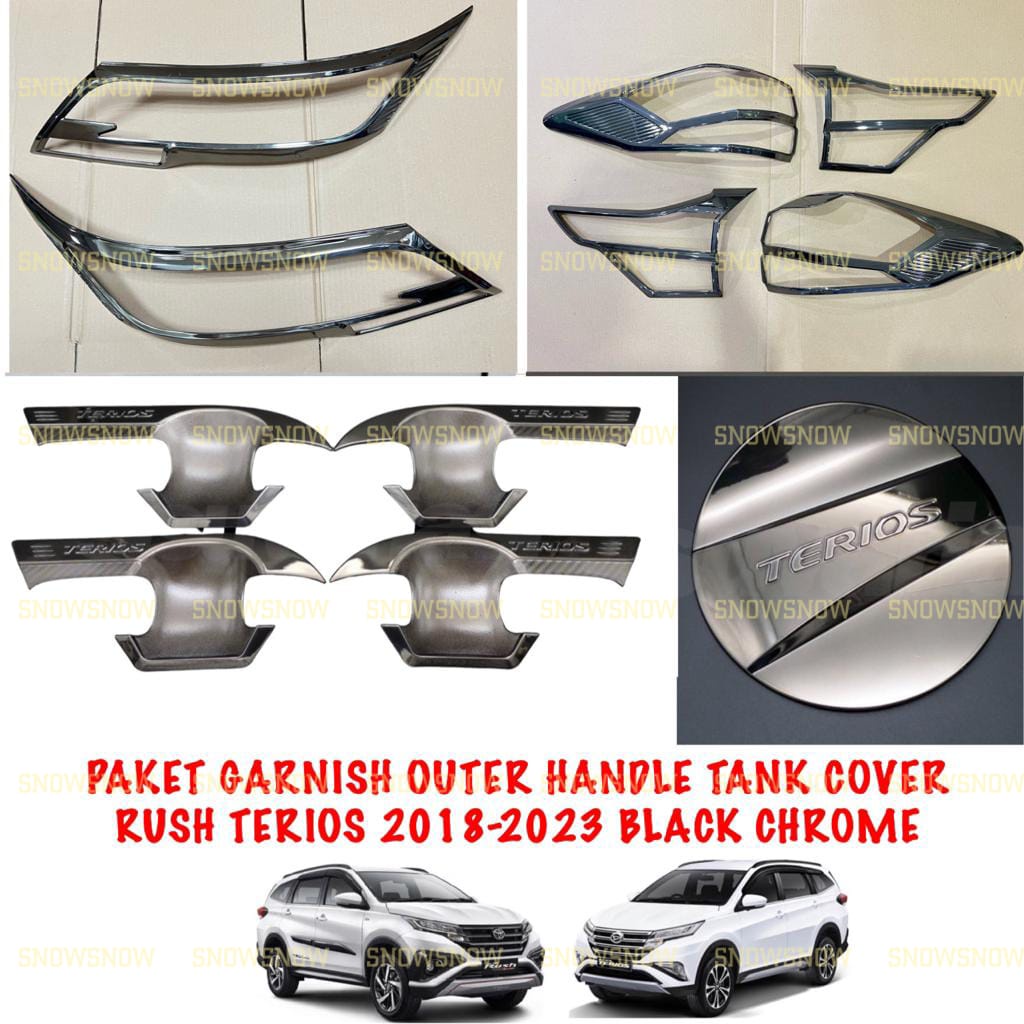 Paket Garnish Depan Belakang Outer Handle Tank Cover All New Rush Terios 2018 2022 2023 GR SPORT Black Chrome