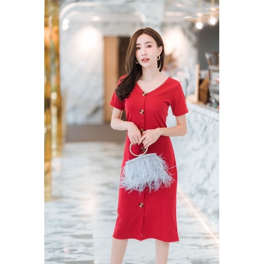 DRESS LA DRESS MODEL V NECK VARIASI KANCING IMPORT BANGKOK (DRLD346)