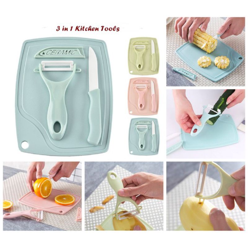 PISAU SET KERAMIK 3IN1 TALENAN PEELER BUAH ceramic fruit Knife Alat Dapur Kupas Sayur