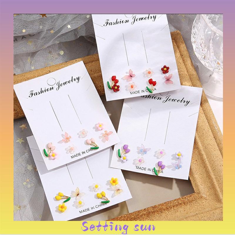 Anting Set Perhiasan Anting-anting Kupu-kupu Bunga Berwarna-Warni TN