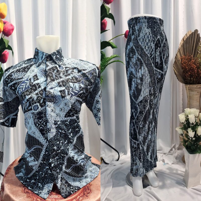 BATIK COUPLE/KEMEJA BATIK COUPLE/BATIK COUPLE LENGAN PENDEK/ROK PLISKET COUPLE/SET ROK TERBARU/SET COUPLE KONDANGAN