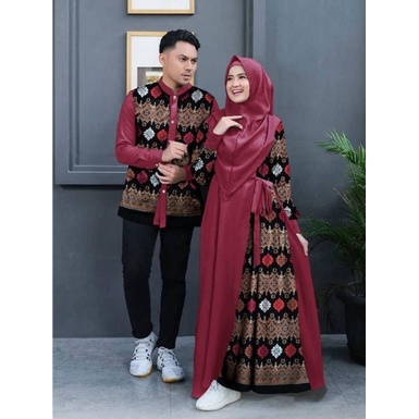 Baju Gamis Couple Batik Pasangan Remaja Suami Istri Terbaru 2022 Model Kekinian Trendy Couple Mewah 