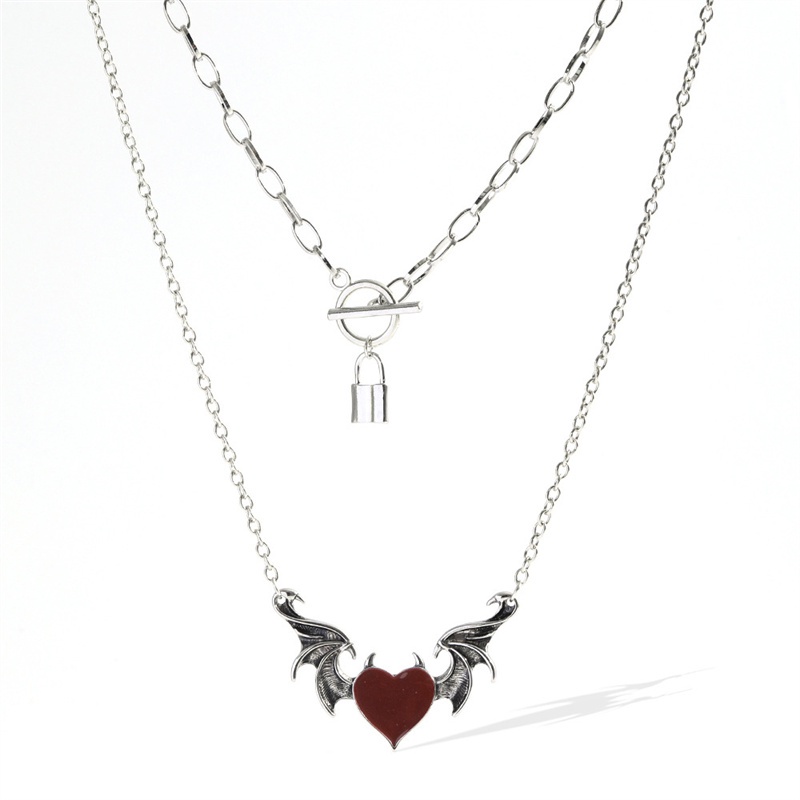 Kalung Multi layer Dengan Liontin Demon Heart Untuk Pria Dan Wanita