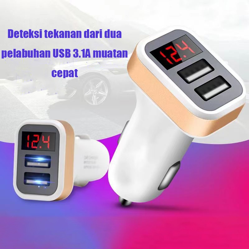 (ada stok, dikirim dari jakarta) Adaptor charger mobil yang cepat,  Adaptor charger mobil pengisi daya cepat ponsel auto tampilan LCD port USB ganda 3.1A