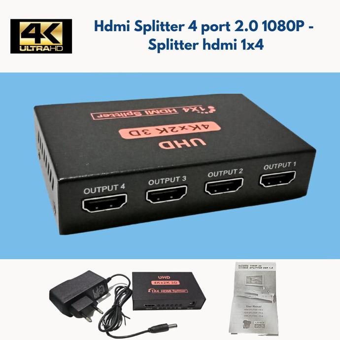 Jual HDMI SPLITTER 1 IN 4 OUT 4 PORT HUB SPLIT REPEATER AMPLIFIER V1.4