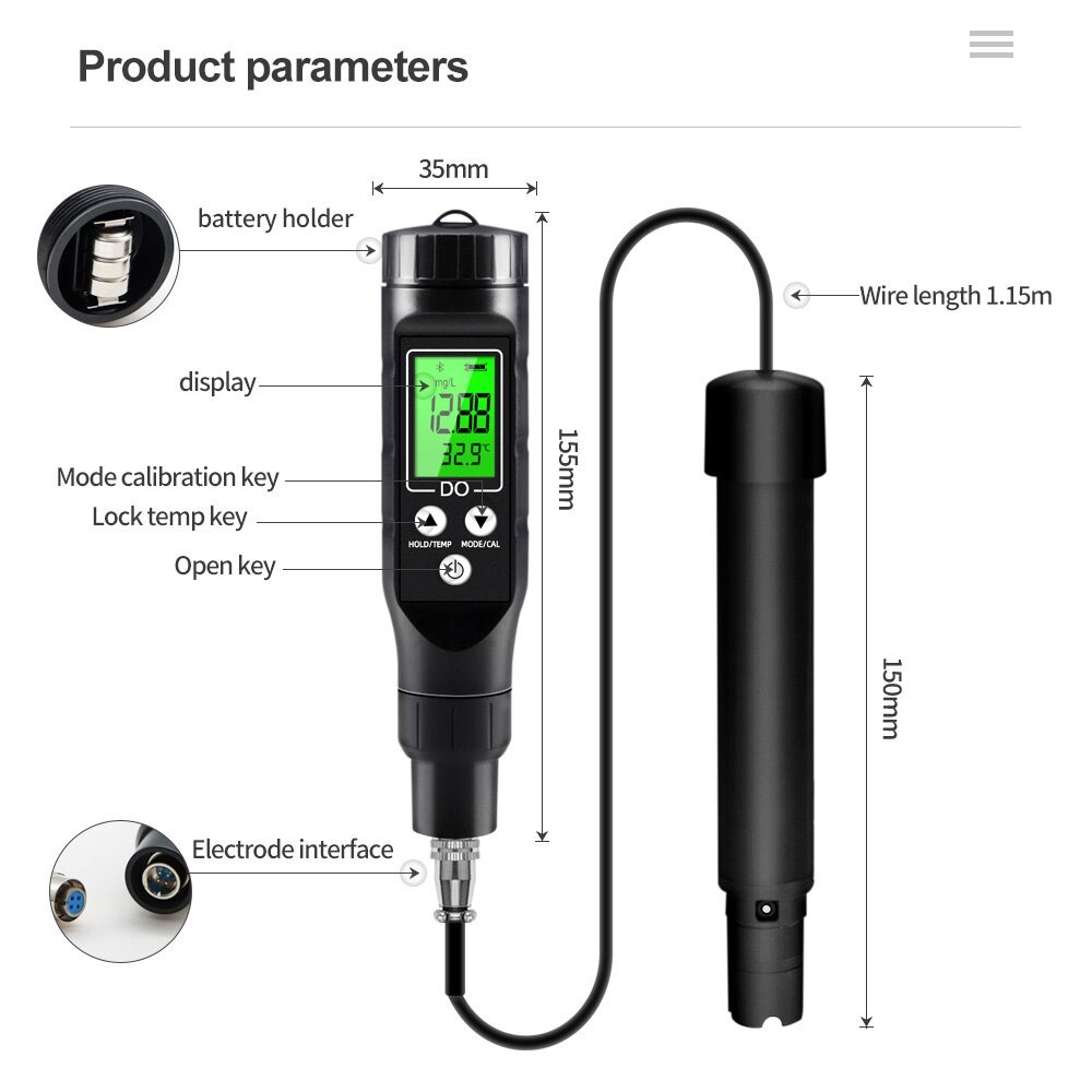 Dissolved Oxygen Meter Bluetooth DO Tester Oksigen Water BLE9100 BLE-9100