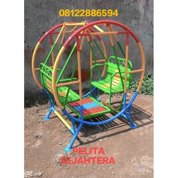 Ayunan Bulat Kursi Dua / Ayunan TK / Wahana Permainan Anak