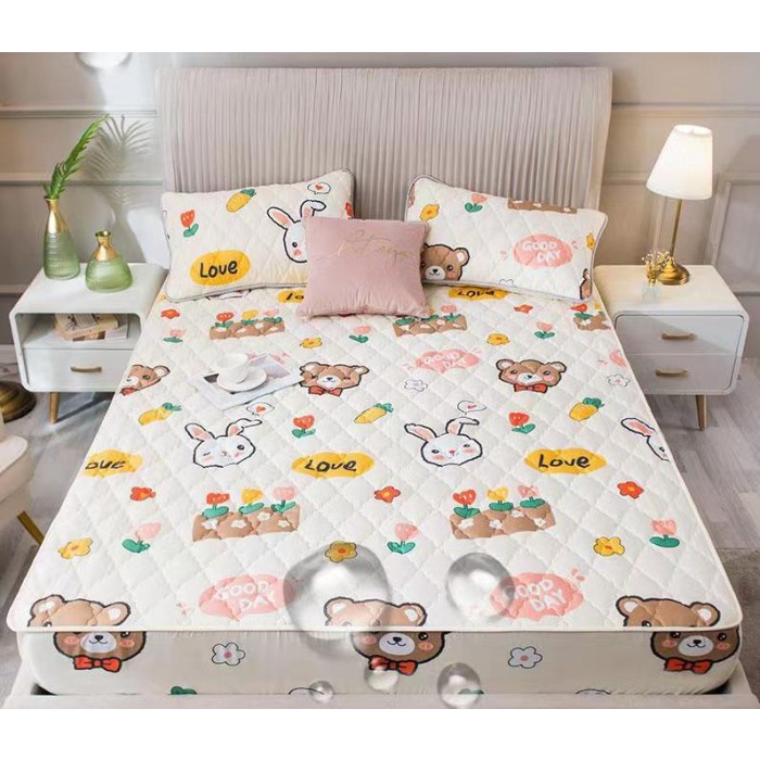 SEPREI Sprei Waterproof Quilt Motif 180 x 200 Cm - Sprei Anti Air Bed Cover - Rabbit Bear single bed