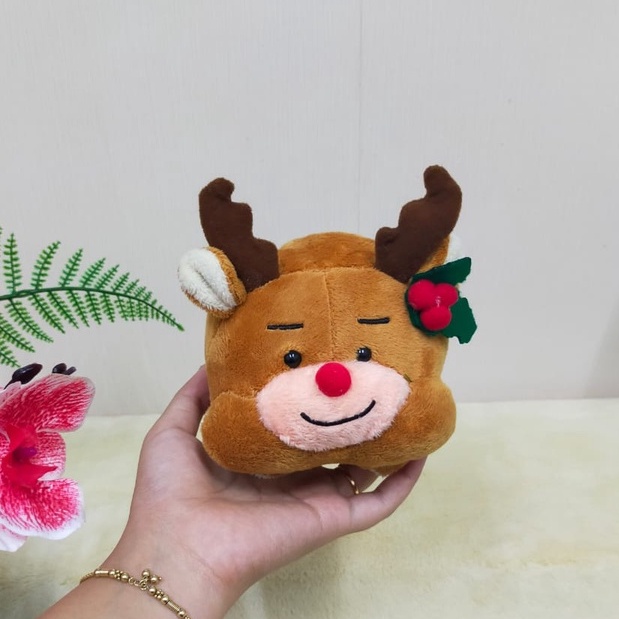 Boneka Natal Reinder bulat 15cm/boneka rusa /boneka christmas/Aksesoris Natal/Kado Natal/Boneka Natal Kecil