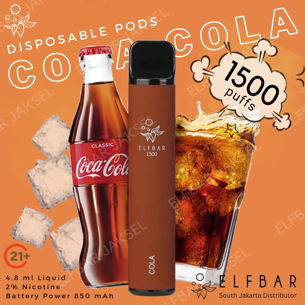 ELFBAR 1500 Puffs Cola | ELF BAR 1500 Disposable Pod Coca Cola Dark Sparkle | Vape Sekali Pakai Arief Muhammad | Best Disposable Pods Indonesia