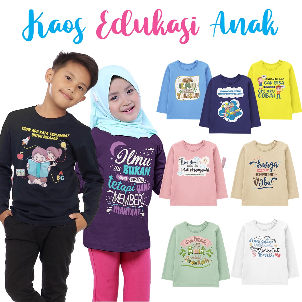 Kaos Anak Terbaru Kaos Anak Lengan Panjang Motif Ilmu Bermanfaat 1-12 Tahun Unisex - Edukasi Series