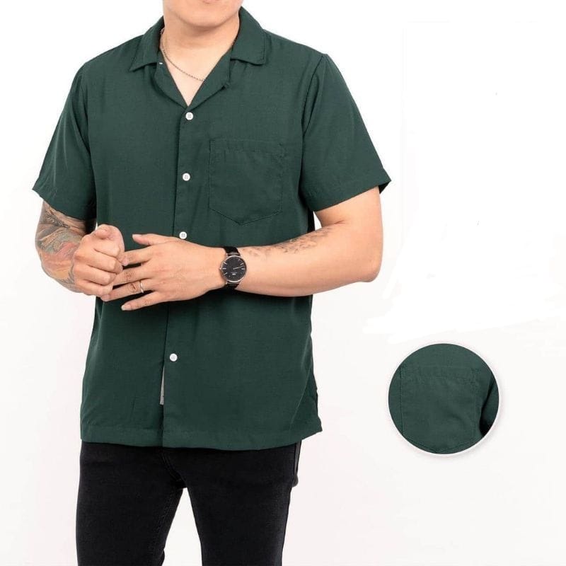 Kemeja Polos Pria Kemeja Lengan Pendek Kemeja Polosan Top Men Baju Kemeja Pria Oxford Kemeja Terbaru Kerah V Terbaru santai  Hawai V-Neck