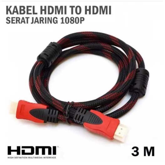 Kabel HDMI to HDMI 3m m-tech Bahan Serat / Kabel HDMI to HDMI 3m / Kabel HDMI 3meter