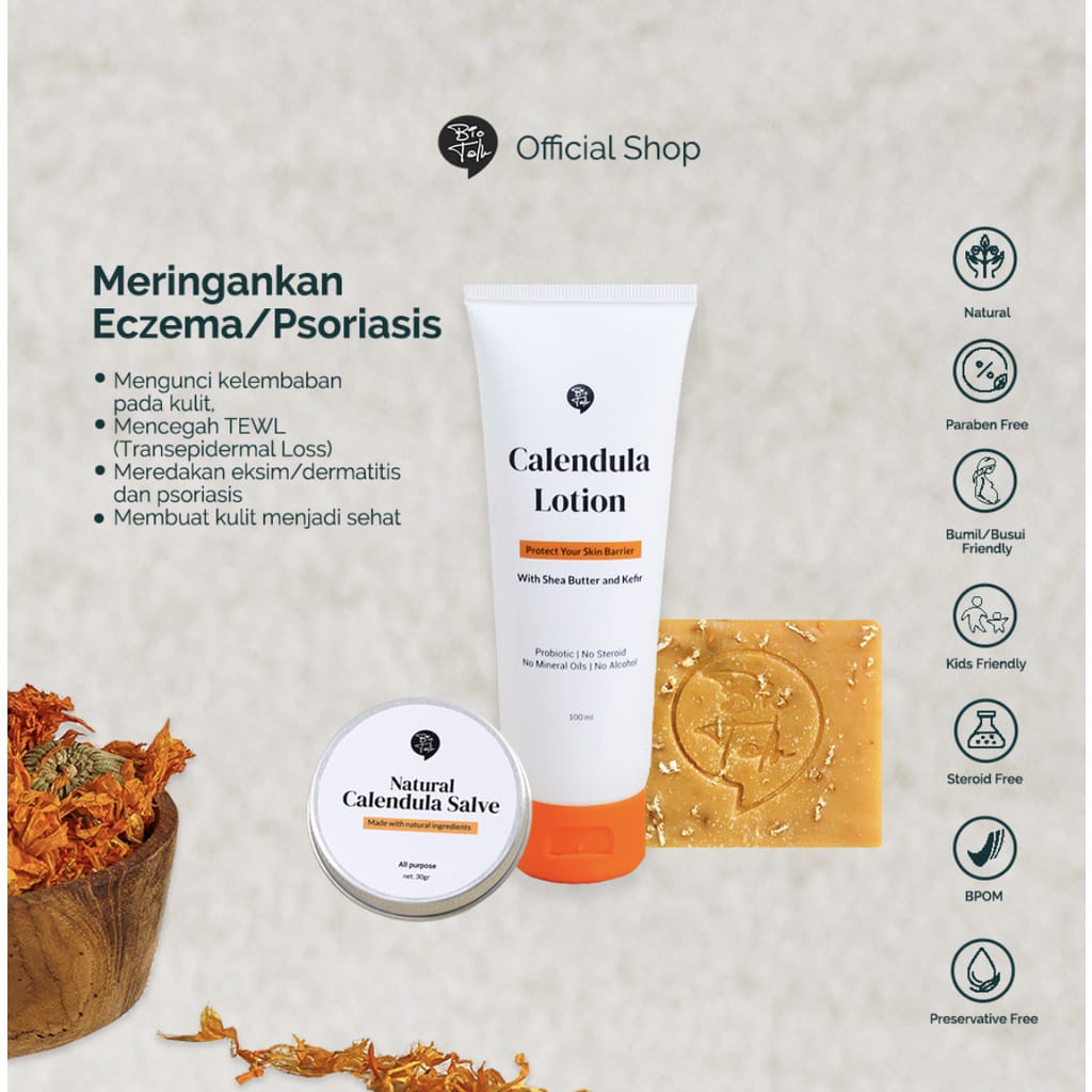 Biotalk Bundle Eczema Psoriasis Eksim Lotion Calendula Healing Salve Honey Sabun Bio Talk