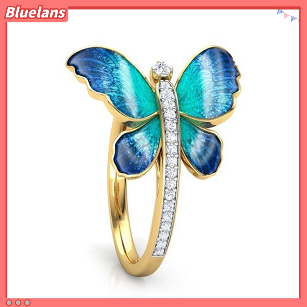 Perhiasan Cincin Jari Wanita Bentuk Kupu-Kupu Aksen Berlian Imitasi Untuk Pesta Pertunangan