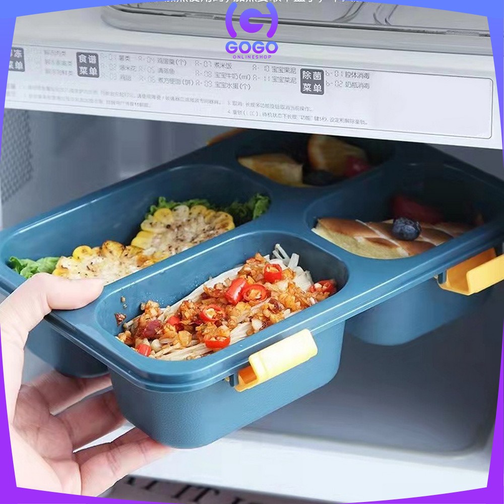 GOGO-C446 Kotak Bekal 3 Sekat 4 Sekat Anti Tumpah Tempat Makan Lunch Box Free Sendok Food Grade Impor Murah