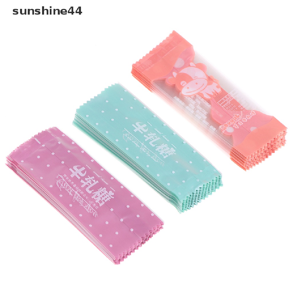 Sunshine 200Pcs / Lot Plastik Pembungkus Makanan / Permen / Susu Taffy Motif Kartun Handmade
