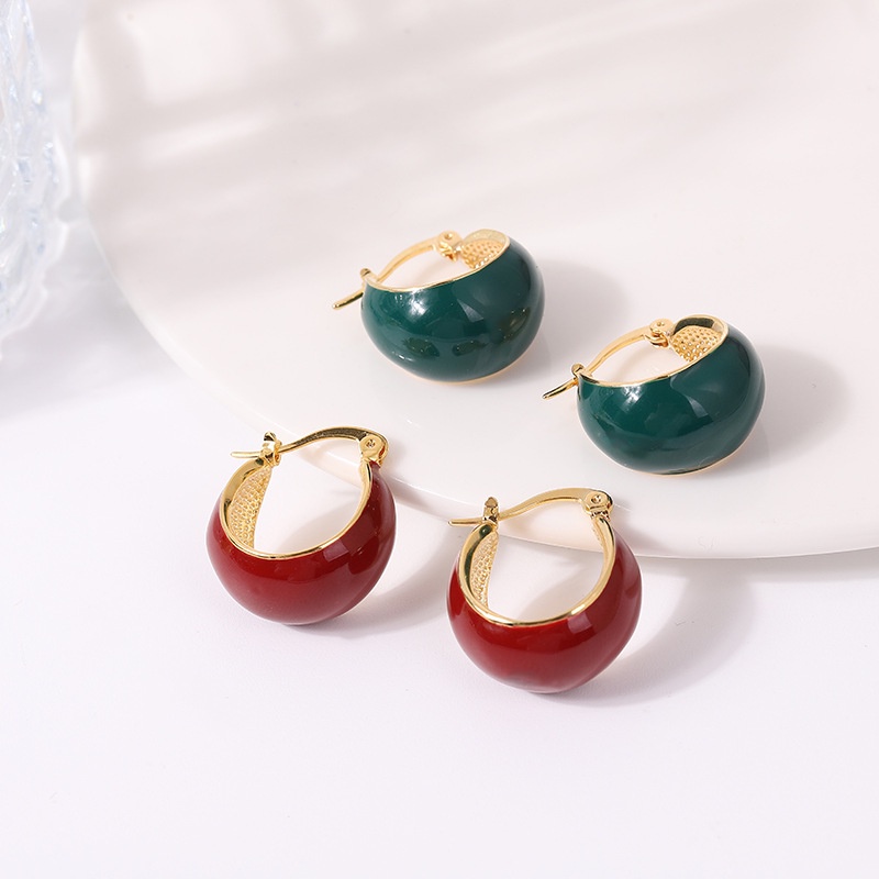 Anting Bentuk Bulat Warna Hijau Anggur Merah Putih Gaya Retro Perancis Untuk Wanita