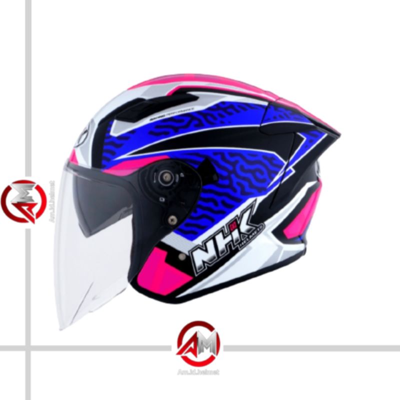 HELM NHK S1 GP PRO AZMAN BLACK PINK DOUBLE VISOR NHK HALF FACE