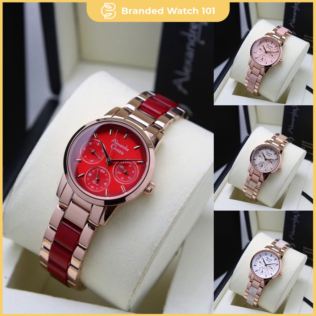 ORIGINAL Jam Tangan Wanita Alexandre Christie AC 2A27 / AC2A27 / 2A27 / AC 2A19 / AC2A19 / 2A19 Garansi Resmi 1 Tahun, Stainless Combinasi Keramik