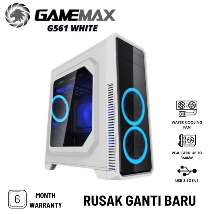Gamemax Casing PC G561 Putih With 3 Fan