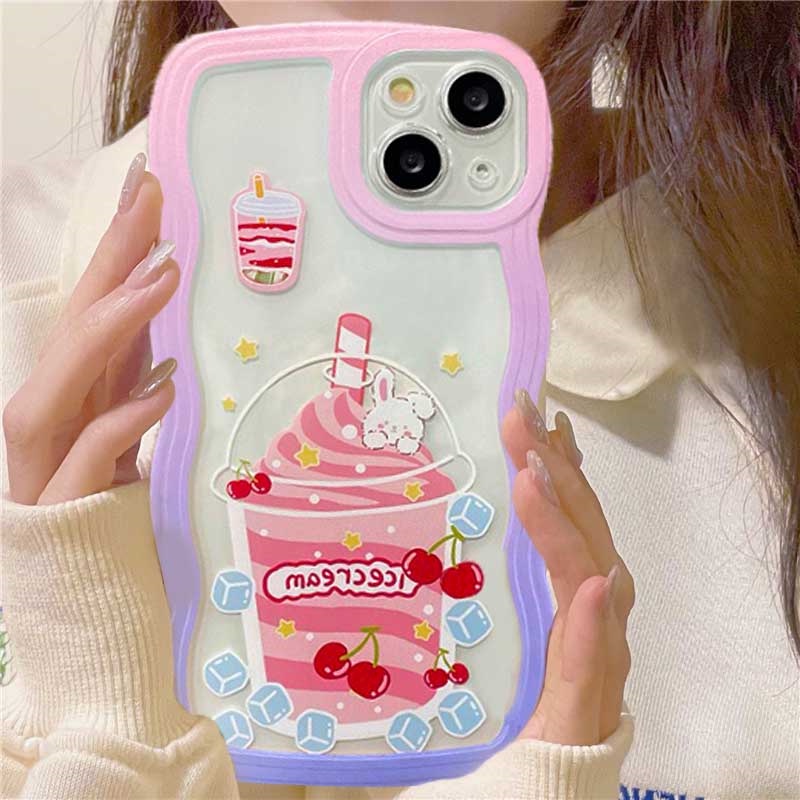 Case OPPO A17 A16 A57 2022 A77 A77S A15 A16K A54 A53 A12 A5S A7 A3S A11k A31 A52 A92 A94 A93 A37 F9 A1K A76 Minuman Kartun Beruang Motif Kelinci Case Silikon Warna-Warni