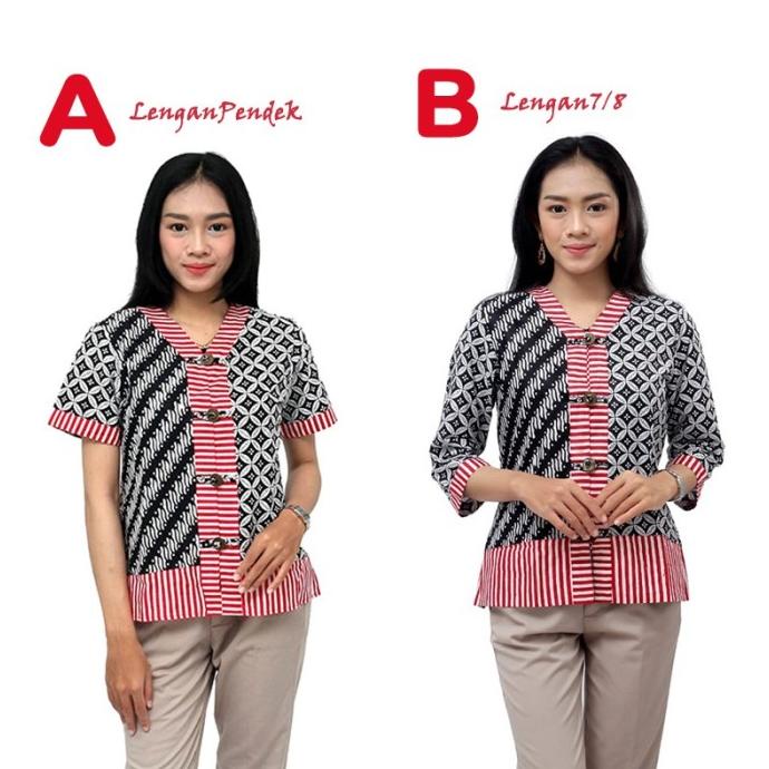Blouse Batik Wanita Model Tiga Kombinasi - Atasan Batik Wanita Termurah