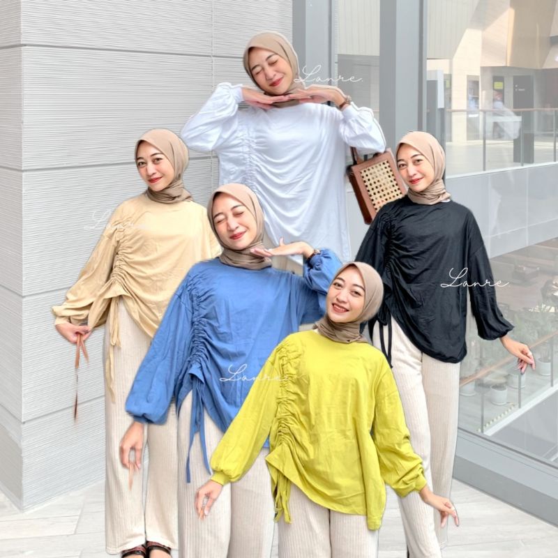 senorita blouse serut - Blouse Tali Serut - Blouse Serut Tangan - blouse Katun Oversized Serut Depan-Atasan Wanita Lengan Panjang-Misty Blouse Serut