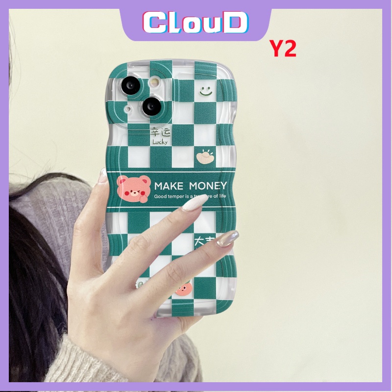 Pasangan Wavy Edge Case Realme C35 C21Y C33 C17 C30 C20A C25Y C25 C25s C11 C12 C15 10 8 9 7 8pro 8i 5s 6i 5 5i C20 C11 C3 C1 Soft Tpu Checkboard Cute Beruang Kelinci Shockproof Cover