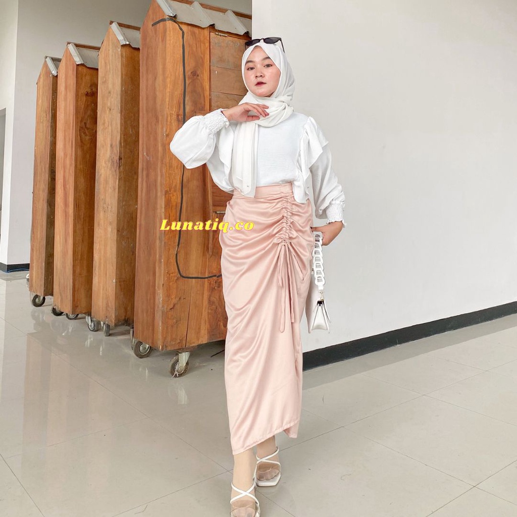 Rok Serut Satin | Hanna Skirt | Kalla Skirt | Tamara Skirt | Rok Serut Casual Flowy | Midi Maxi Ruched Skirt | Rok Wanita Korean Look