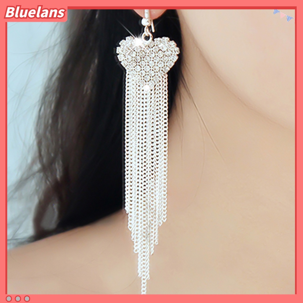 Anting Kait Gantung Panjang Bentuk Hati Hias Berlian Imitasi Untuk Wanita