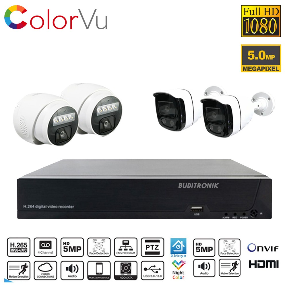 Paket Cctv 4 Chanel Colorvu 5mp XVI / Kamera Cctv Dvr AHD Online