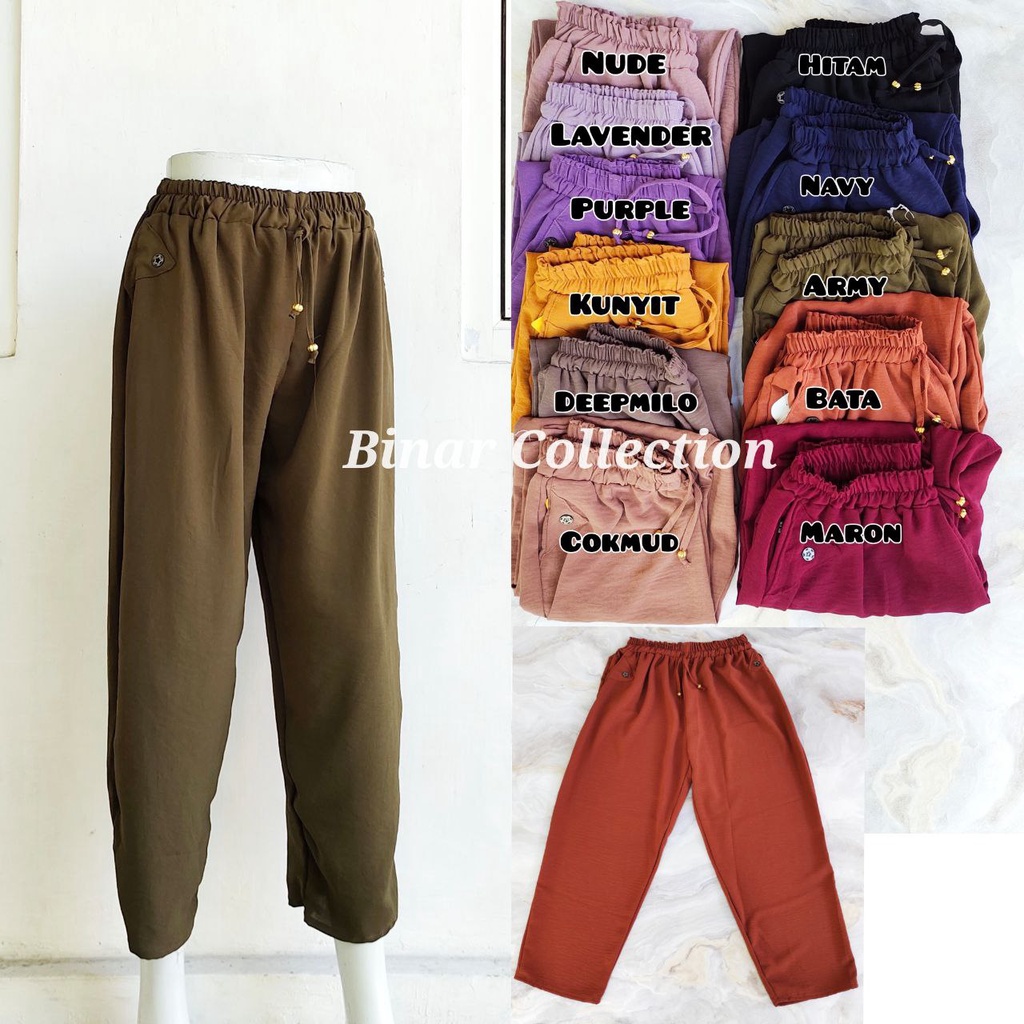 Binar Collection MB 02- Celana Pensil baggy Pants Wanita XL dan 3L Jumbo dewasa / Celana Jumbo Ibu katun Crinkle adem nyaman Celana kerja / harian / santai murah