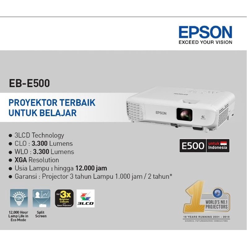 Projector Epson EB-E500 XGA 3300 Lumens 3LCD HDMI