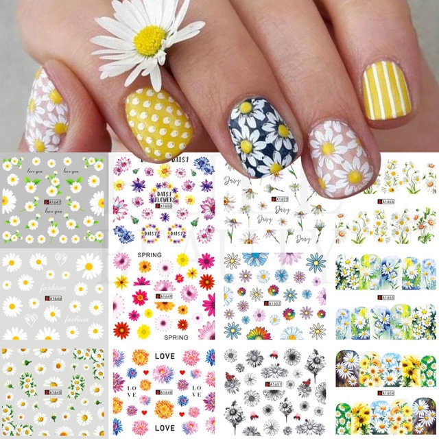 Stiker kuku DECAL Motif Bunga Matahari / Serangga / Tanaman Untuk Dekorasi Nail Art / Manicure Diy