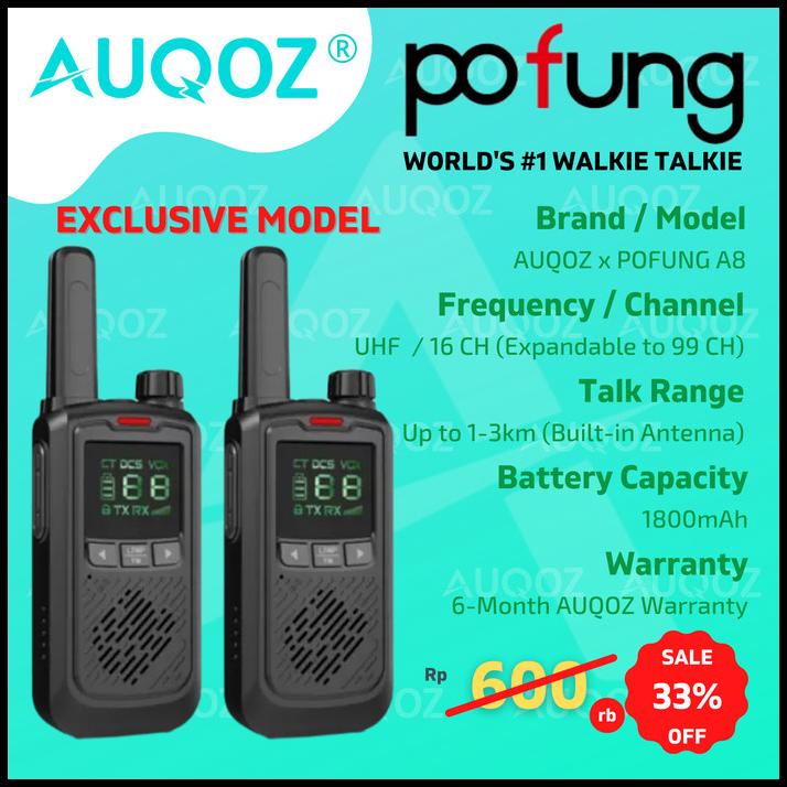 Auqoz X Pofung A8 Walkie Talkie 2 Pcs / Radio Ht 888S Pro Max 99Ch