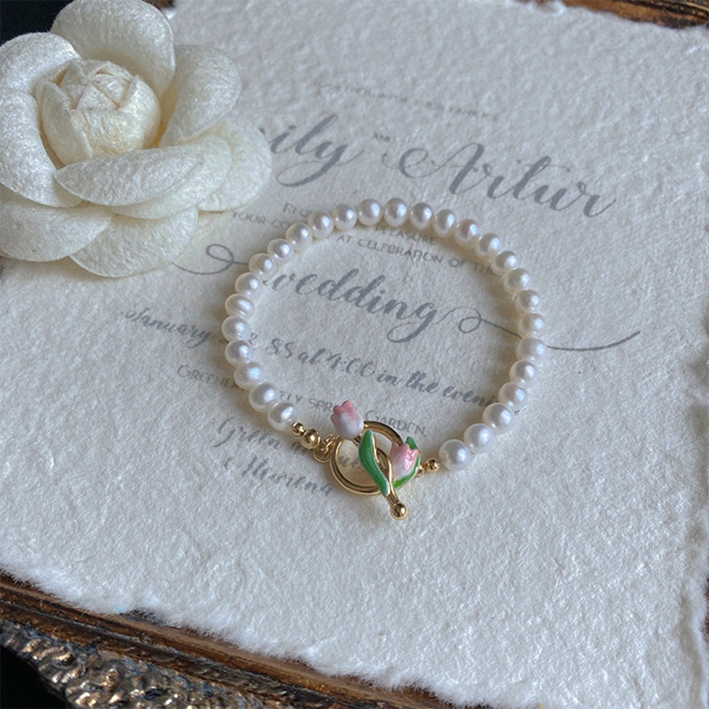 Fancyqube Gelang Mutiara Bentuk Bunga Tulip Gaya Vintage