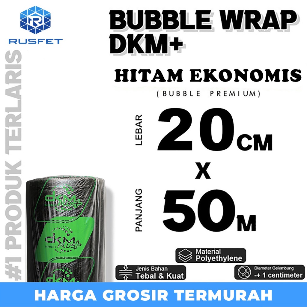 

Plastik Bubble Wrap Hitam 20cm x 50m HITAM EKONOMIS BUBBLE WRAP DKM PLUS PER ROLL