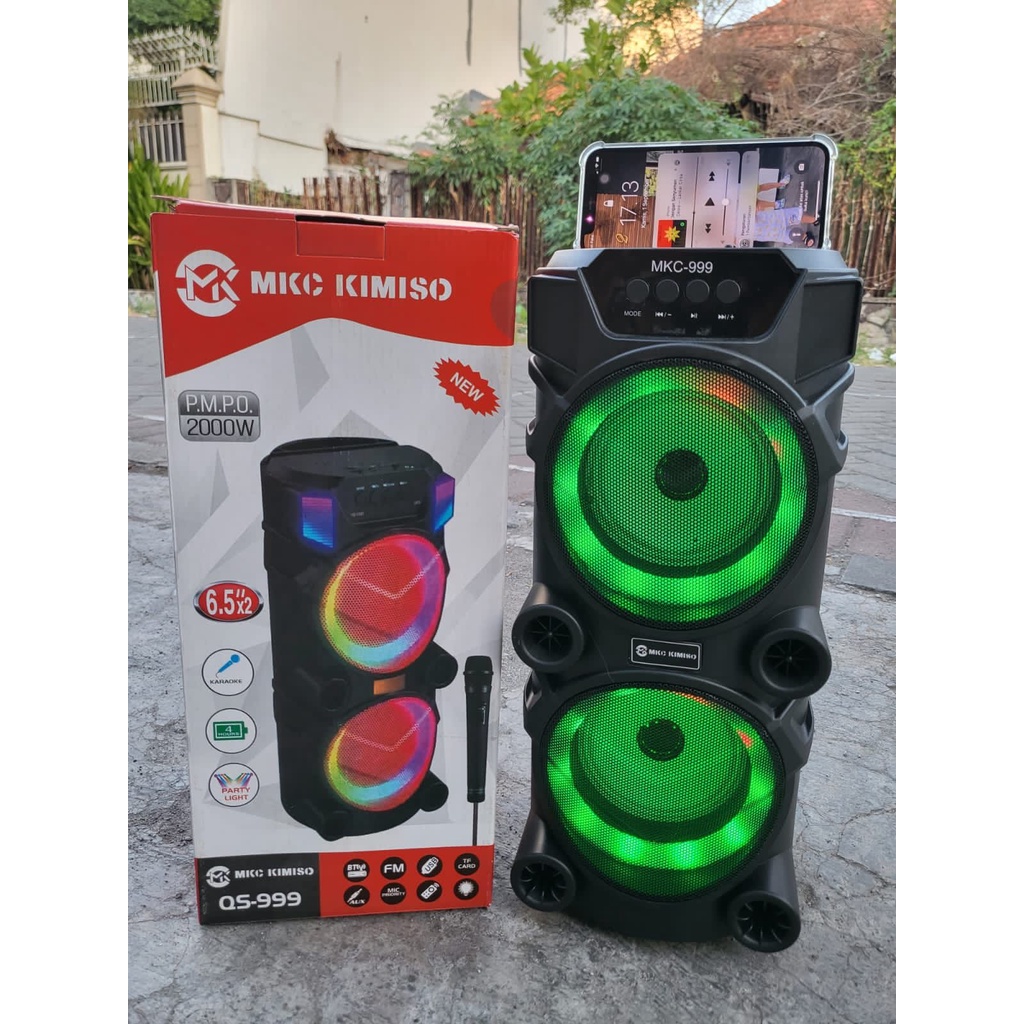 Jual Speaker Bluetoooth Portable MKC Kimiso 999 Uk 6.5Inch*2 Free Mic