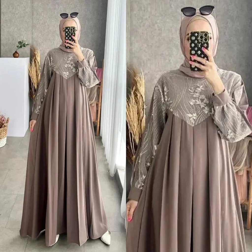 Dress Rample Brukat / Dres Hijab Kondangan Mix Brukat Model Terbaru / Dress Gamis Brokat Elegant dua Layer Terbaru Zipper depan / Baju Kondangan / Dress Bridesmaid / Dress kondangan / Dress Kebaya / Kebaya Modern / Lily dress