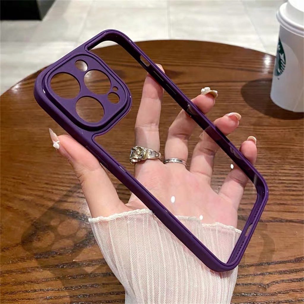 Purple shock proof clear case iphone 14 pro max 14 plus 11 12 13 pro max transparent silicone frame camera protection fully enclosed premium luxury protection soft case