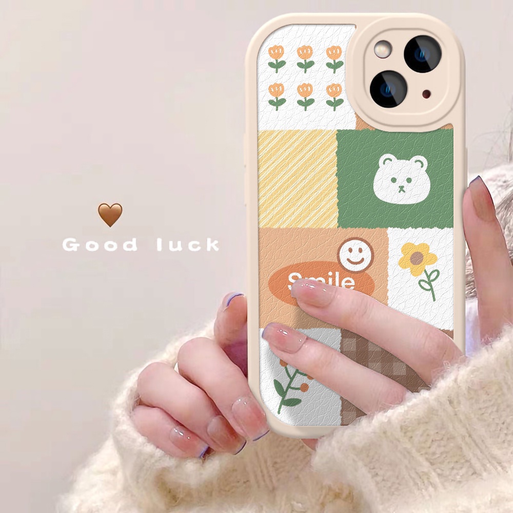 Case Pelindung Lensa Bentuk Bulat Motif Beruang Bunga Bahan Silikon Untuk iPhone 11 / 13 14 Pro Max 11 12 Pro Max 7 8 14 Plus X XS Max XR SE 2020 2022