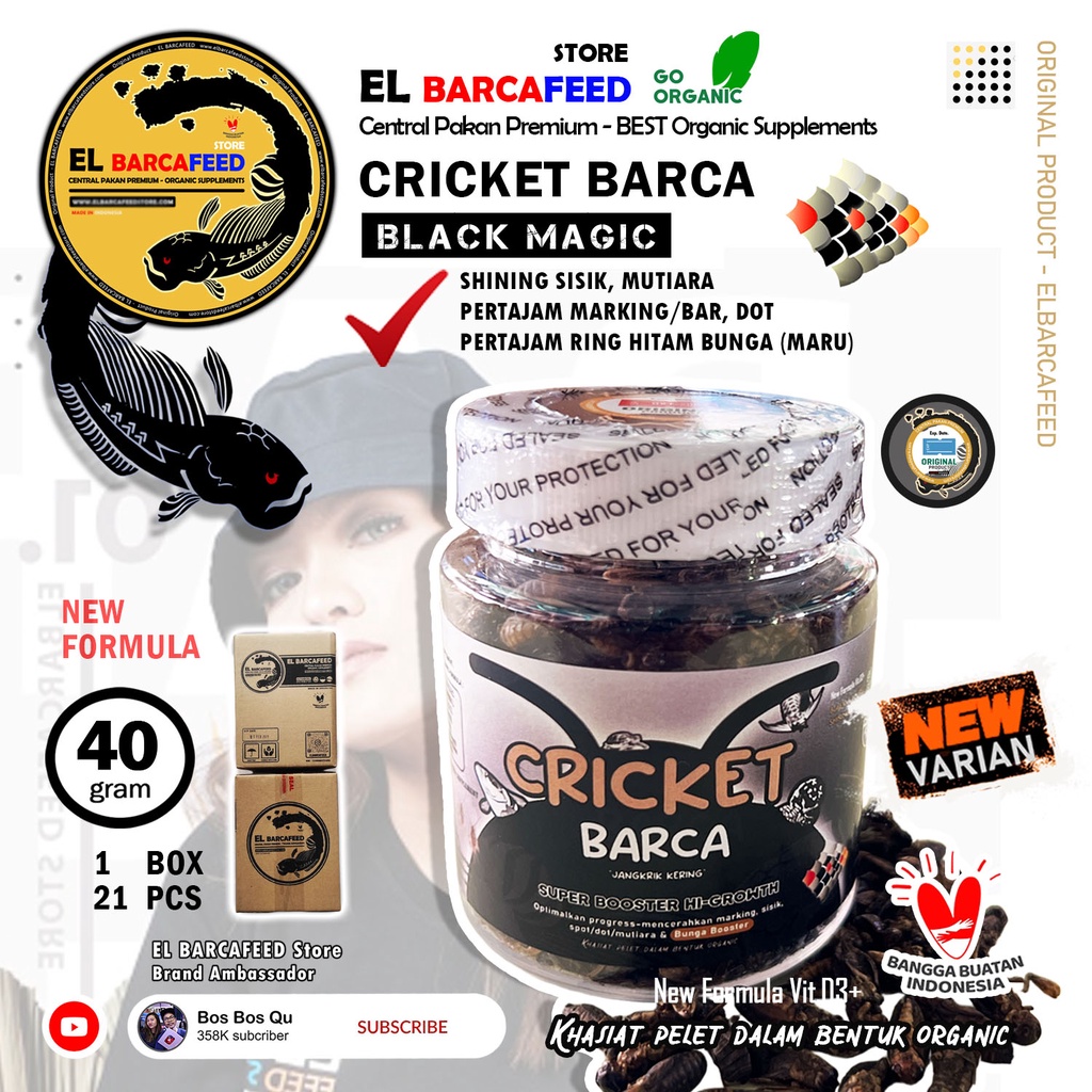 CRICKET BARCA [BLACK MAGIC] JANGKRIK SUPER - Pakan Pelet Ikan Channa, Koki, Arwana, Louhan, Koi &amp; ikan hias lainnya