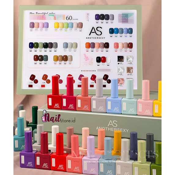 SET AS NAIL GEL POLISH 60 WARNA BOTOL BELING @15ml - AS GEL NAIL POLISH SET 60 WARNA+TOPCOAT & BASE 