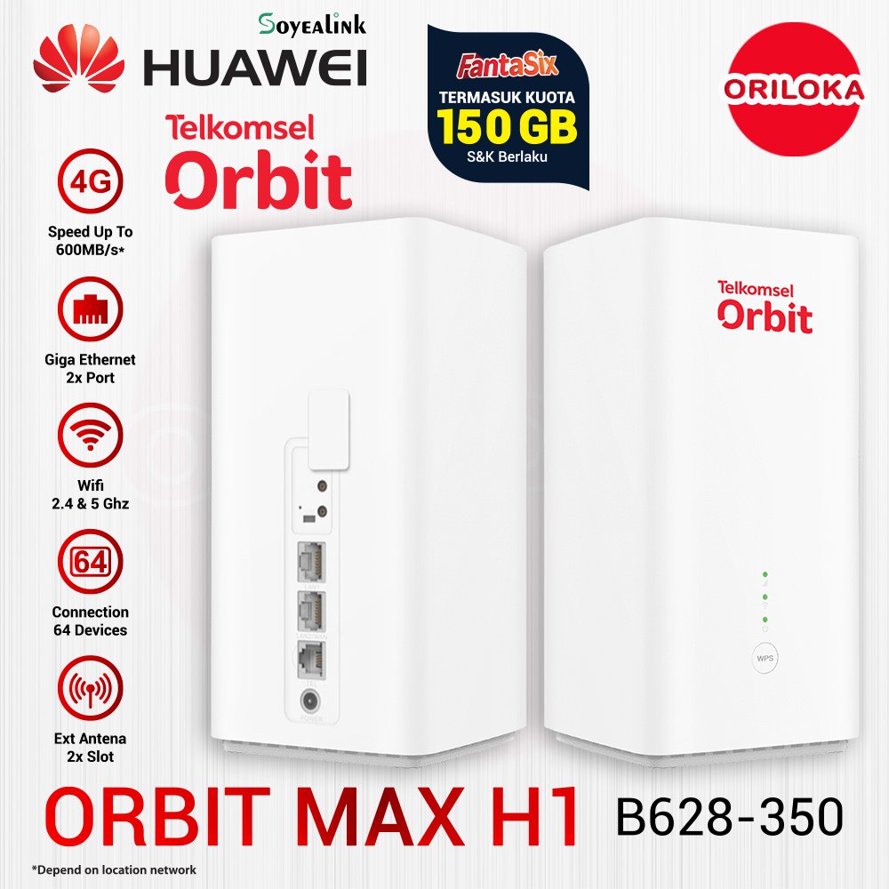 Modem Orbit Huawei MAX H1 B628 Router FREE PAKET 150GB - Garansi Resmi