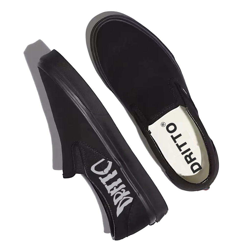 Dritto Slip on - Sepatu Slip On &quot;Fukyo&quot; - Full Black